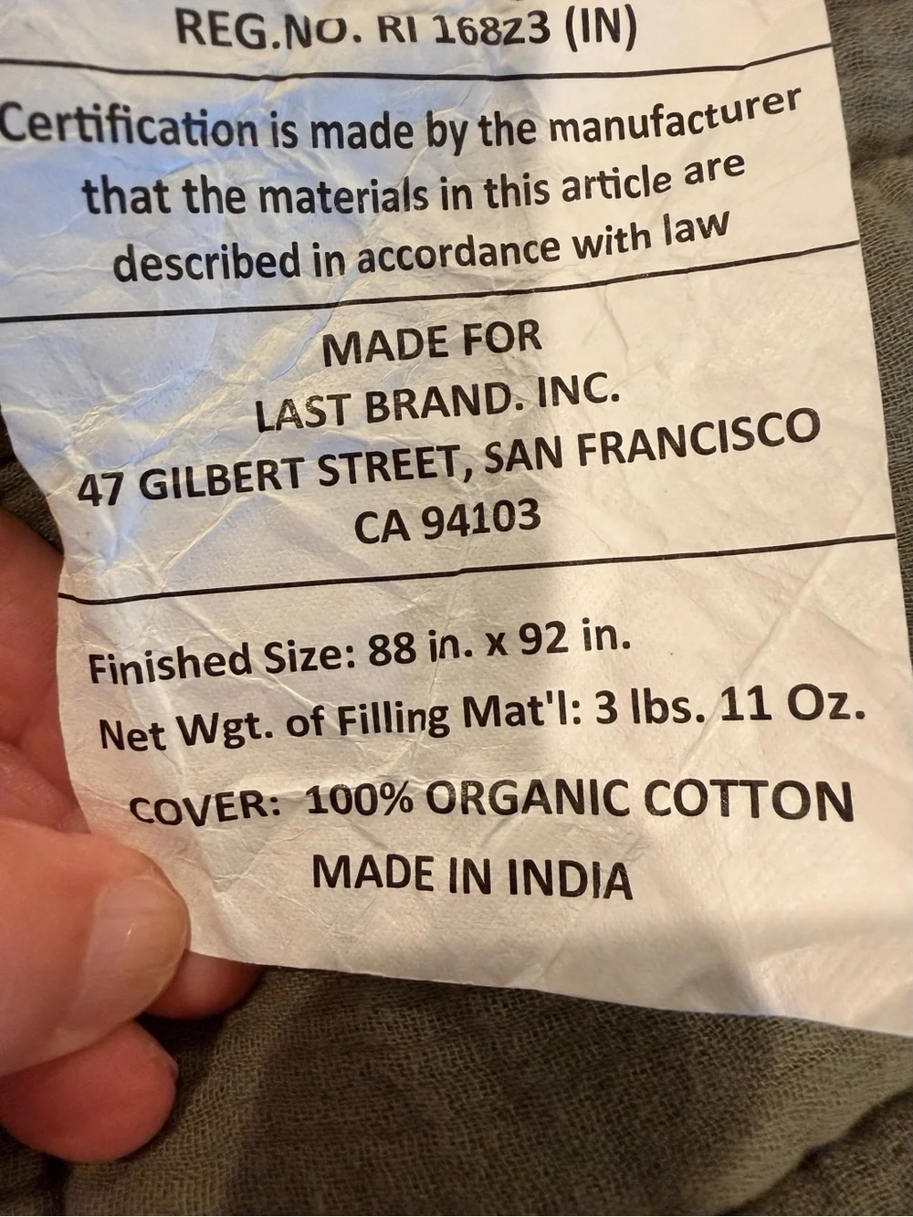 Quince Olive Green Cotton Gauze Box Quilt